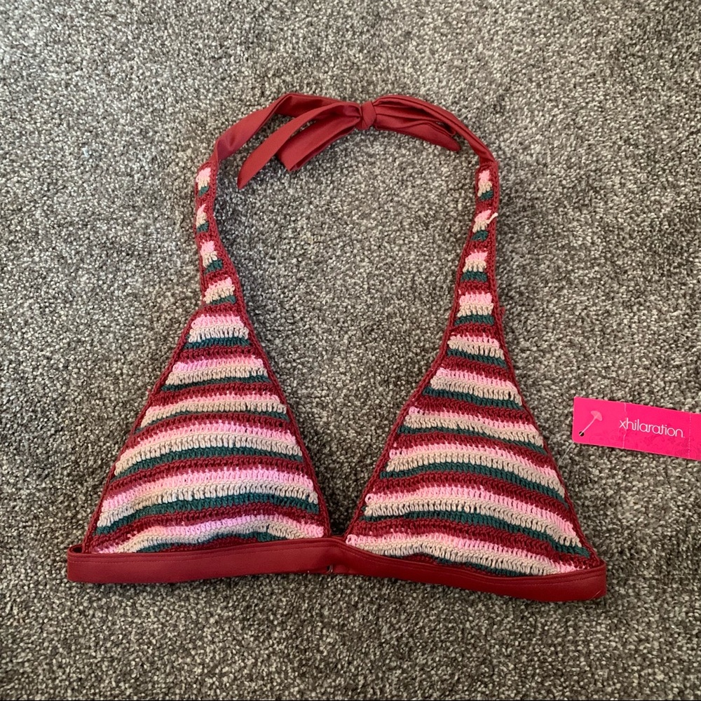 Xhilaration Crochet Striped Halter Tie Bikini Swim Top Size Medium